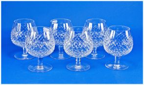 Waterford Fine Quality Cut Crystal Set Of Six Brandy Glasses `Alana` Pattern, Waterford marks to