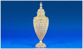 Grainger Worcester Fine Reticulated Vase and Cover, with turquoise highlights of Persian style and