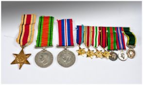 World War II Set Of 7 Miniature Dress Medals Includes 1939-45 Star, Africa star, Italy star, Burma