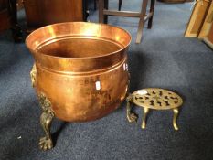 Copper Urn and Brass Iron Stand.