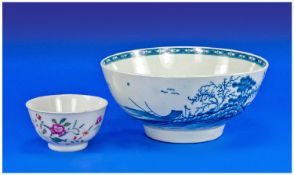 A Worcester Early Blue and White Bowl, Dr Wall period decorated with a panoramic view of a Chinese