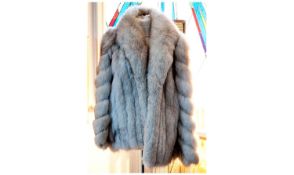 White Shadow Fox Fur Jacket, self lined collar with small hidden revers, vertical strip body with