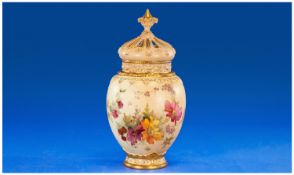 Royal Worcester Hand Painted Blush Ivory Pot Pouri Vase and Cover. Complete with inner lid floral