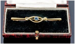 Victorian 15ct Gold Single Stone Aquamarine Set Brooch. Stamped 15ct. With original box.