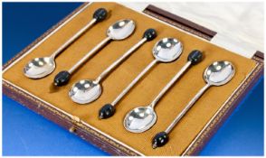 Mappin and Webb Set of Six Silver Coffee Spoons. Hallmark Sheffield 1950. Boxed.
