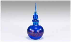 John Ditchfield Signed Iridescent Perfume Bottle with stopper, and with Peacock feather blue