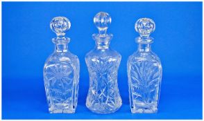 Cut Crystal Decanters. 3 in Total, Various Designs, good quality. 12`` in hight.