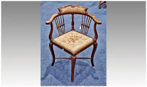 Edwardian Mahogany Corner Chair, padded back rest and padded seat, retaining original woolwork