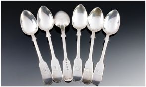 Set of Six Silver Tea Spoons, with inscribed terminals, hallmarked for Edinburgh 1874, total weight