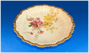 Royal Worcester Hand Painted Blush Ivory Floral Decorated Dish. Ribbed and gold border cabinet