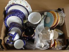 Box Of Miscellaneous Ceramics Including Minton Plate & bowl & assorted part tea service & glass