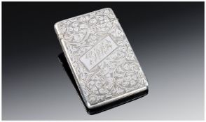 Victorian Silver Hinged Card Case, Hallmark Birmingham 1900. Chased decoration. Makers mark  L G 3.