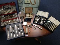 Box Containing Cased Sets Of Silver Plated Flatware And Oddments.