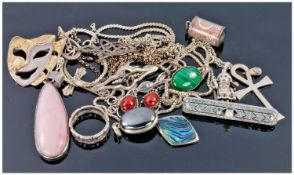 Misc Lot Of Silver Jewellery, Comprising Brooches, Pendants, Chains, Earrings etc.