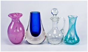 Small Collection of Glassware comprising Whitefriars style cased blue vase, tear drop shape; 5.5