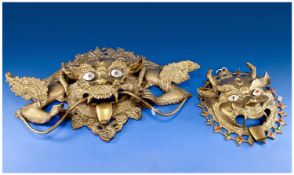 Two Cast Brass Wall Masks of Garuda, Bali, Indonesia