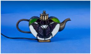 Tiffany Style Lamp, in the form of a heart shaped teapot, untested.