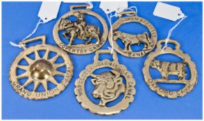 Canal Interest. A Set of Five Brass Hanging Medallions, each with a different motif and celebrating