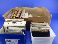 Box of Postcards, old letters, stamps etc