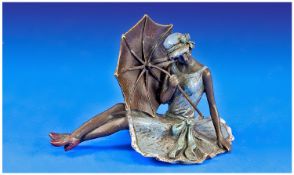 Art Deco Bronze Style Figure Of A Lady With Parasol