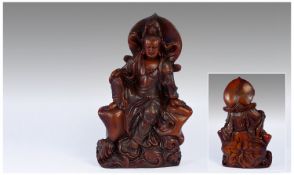 Large Chinese Carved Shoushan Stone Statue of ``Kwan - Yin``, the goddess of compassion and mercy -