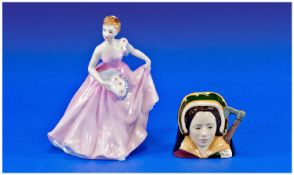 Royal Doulton Figure `Invitation`, HN2170, pale pink ball gown with white petticoats, pale blue bow
