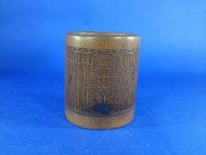 A Large Chinese Bamboo Brushpot, the exterior finely decorated throughout with minute Chinese