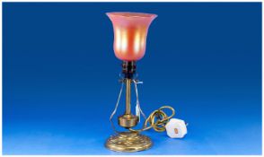 Art Nouveau Brass Lamp and John Ditchfield Shade, the brass lamp originally a wall mounted light