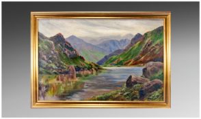 F.J. (1920) Lake District on Highland Lake landscape, oil on board, initialled and dated 1921, size