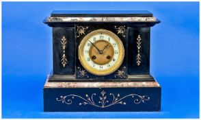 Victorian French Black Marble & Slate Mantle Clock with 8 day movement, striking on a bell. 1/2 &