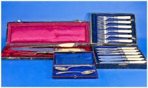A Collection Of Vintage Boxed Silver Plated Flatware Comprising Carvers set, boxed, pair of boxed