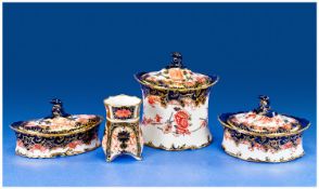Royal Crown Derby Lidded Trinket Boxes, 3 in total, various Sizes and Shapes, Dates 1904-1896-1896.