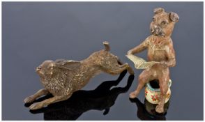 Bronze Style Dog Figure, together with a figure of a hare.