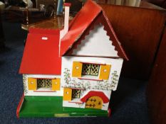 Wooden Dolls House, painted exterior with some furniture. 19.5`` in height.