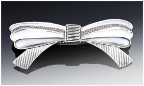Large Silver Hair Clip, Modelled In The Form Of A Ribbon/Bow.