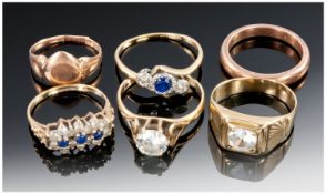 Collection Of Six Rings, Comprising Five 9ct Gold Dress Rings And An 18ct Gold Sapphire And Diamond