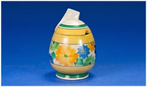 Clarice Cliff Art Deco Handpainted Preserve Pot and Cover. `Sungay` Design. Date 1930, height   5