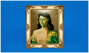 Vladimir Tretchikoff Framed Print ``The Chinese Girl`` (Green Lady). Cream Moulded Frame, Gilt