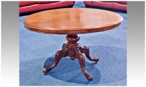 Mid Victorian Mahogany Centre Table, fitted with oval tilt top, swivelling, raised on a large