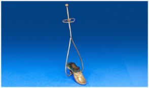 A Very Unusual Metal Hatpin Holder. Ball finial handle with heart shaped holder and bifurcated stem