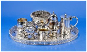 Collection Of Vintage Silver Plated Ware includes good quality gallery try with open work gallery,