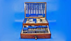 James Turton Fine Quality 1920`s Oak Cased Silver Plated 94 Piece Canteen Of Cutlery. With drawer