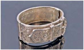 Victorian Silver Hinged Bangle Modelled In The Form Of A Belt And Buckle, Unmarked, Engraved