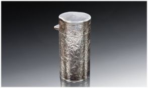 Edwardian Silver Hinged Cylindrical Shaped Perfume Bottle complete with inner glass stopper, ding