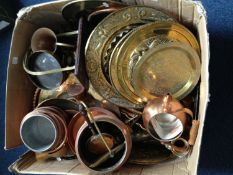 Box of Assorted Brass and Copper Ware, mainly 20th century.