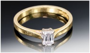18ct Gold Diamond Ring, Set With An Emerald Cut Diamond, Fully Hallmarked, Ring Size I¼. Estimated