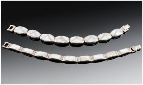 Two Solid Silver Bracelets, Both Set With Mother Of Pearl Style Inlay. Marked 925.