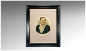 J N P? 1885 Female Victorian Portrait Oil 11 inches x 9 inches Oval mount in Ebonised Oval frame.