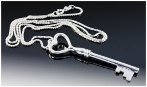 A Sterling Silver Key Pendant With A Heart Shaped Handle On A Sterling Silver Chain. Ideal 21st