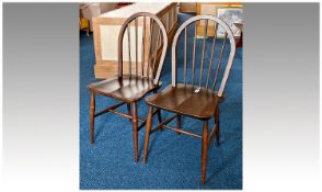 Pair of Hoop Back Side Chairs, probably Ercol, with rodded backs and solid ash seats, raised on